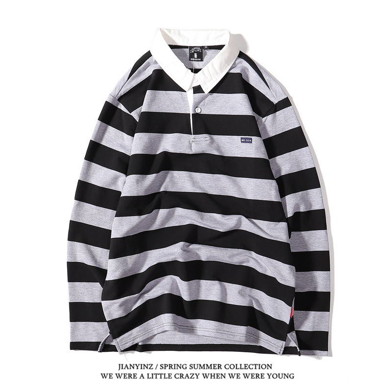 Japanese large Striped Long Sleeved T-Shirt