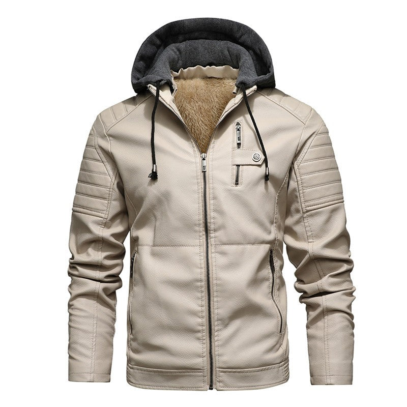 Men's Hooded Coat Leather