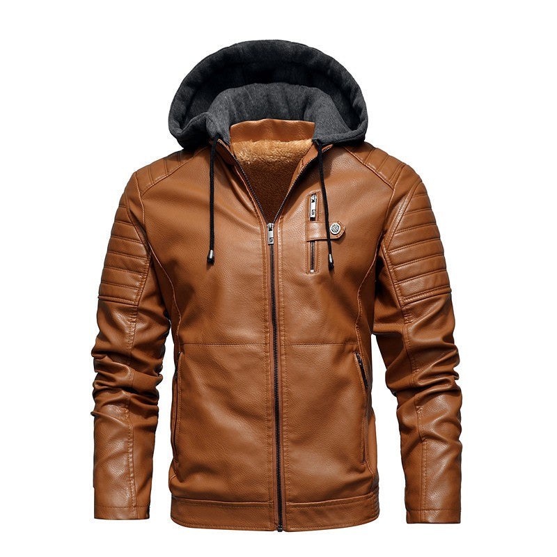 Men's Hooded Coat Leather