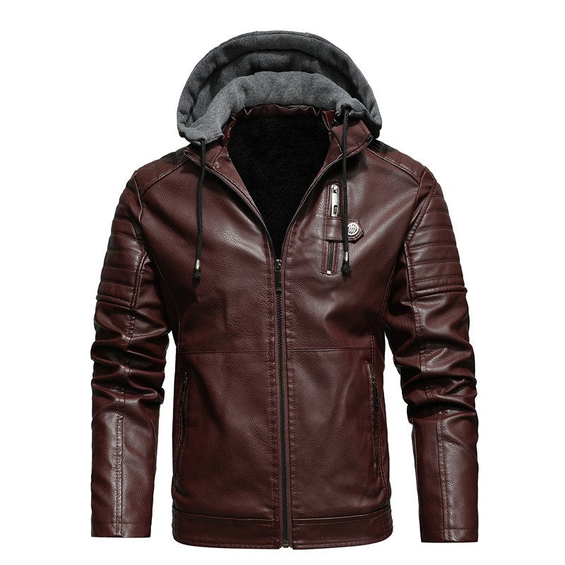 Men's Hooded Coat Leather