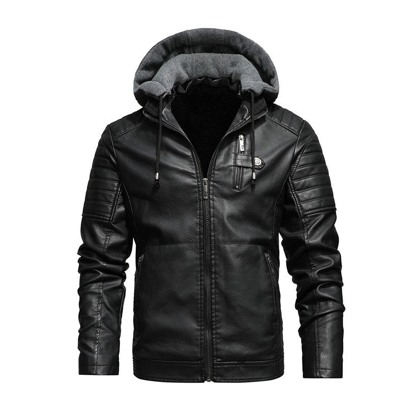 Men's Hooded Coat Leather