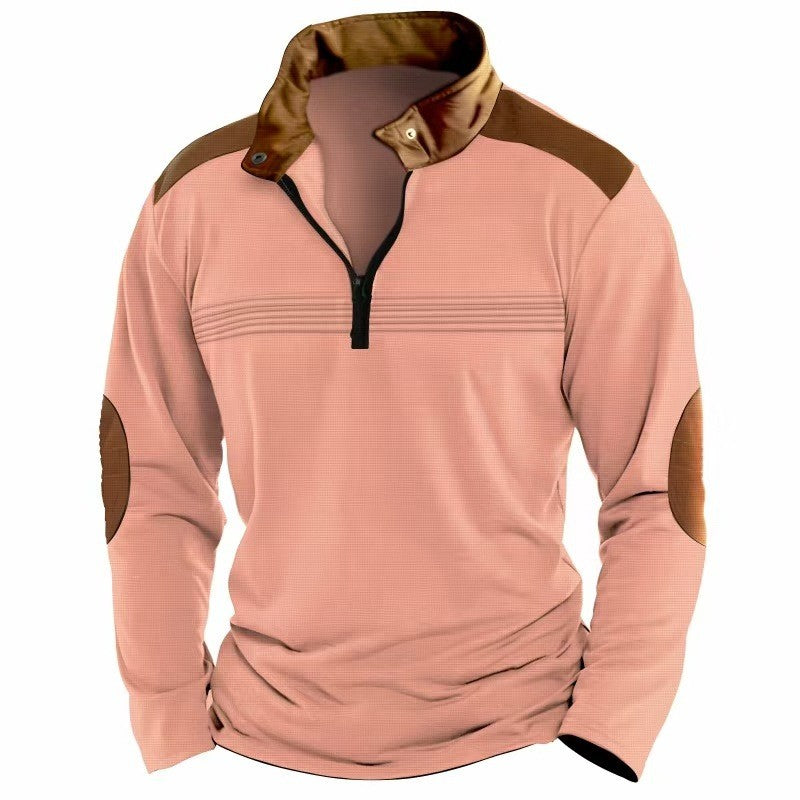Polo Shirt Solid Color Stitching Long Sleeve