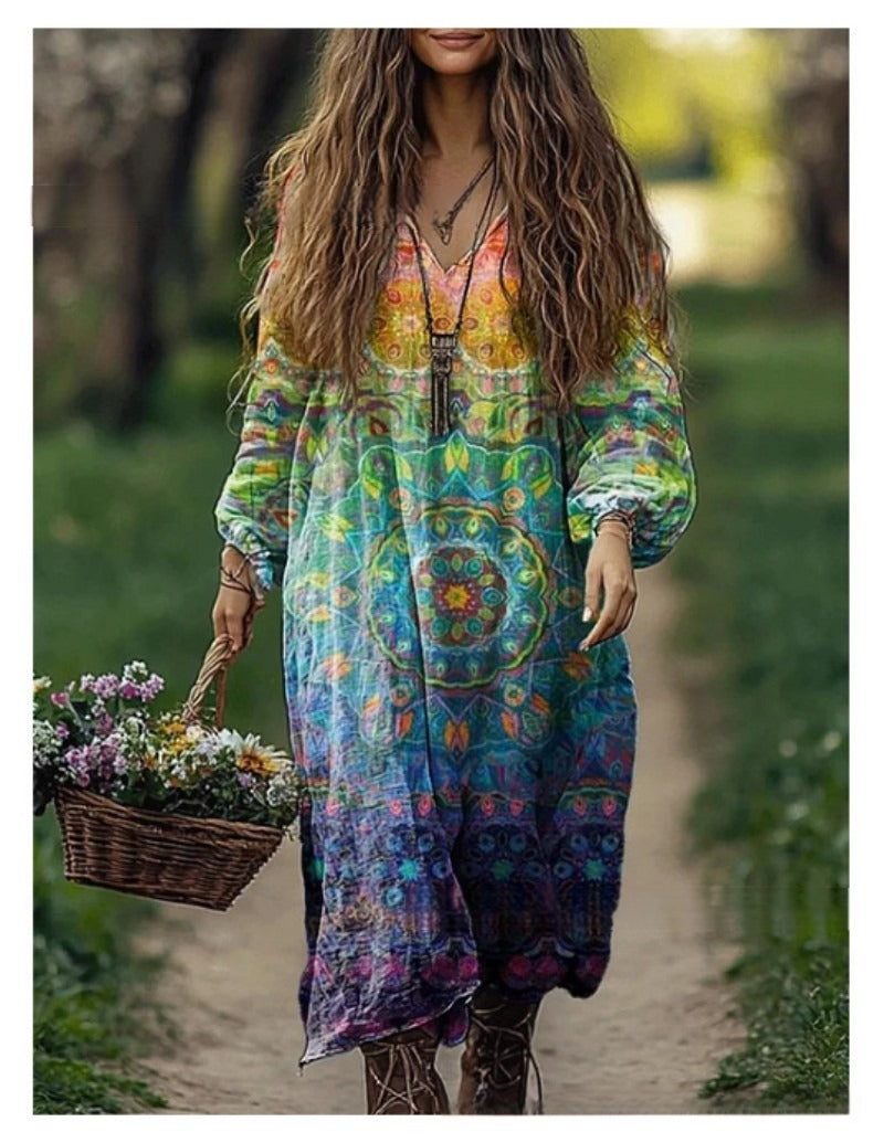 Premium V-Neck Printed Dress