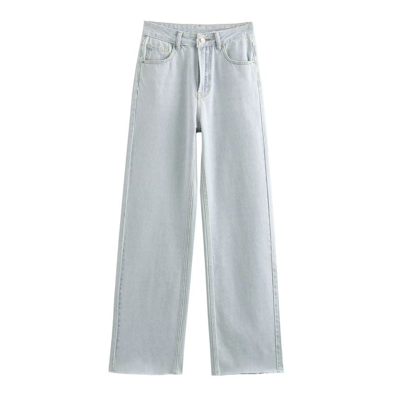 Contrast Denim Straight-Leg Pants