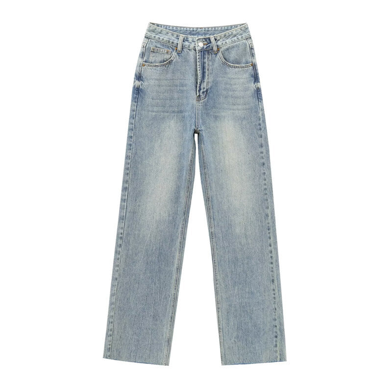 Contrast Denim Straight-Leg Pants