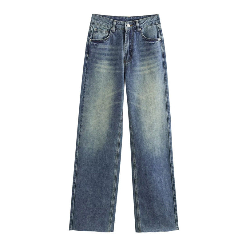 Contrast Denim Straight-Leg Pants