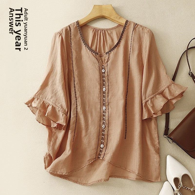 Artistic Retro Half Sleeve Top