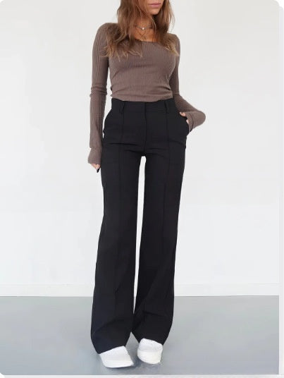 Design Inspired Splicing Women's Straight Leg Pants Slim Fit Pants