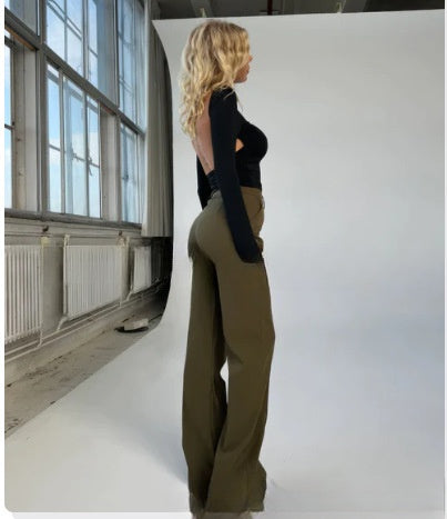 Design Inspired Splicing Women's Straight Leg Pants Slim Fit Pants
