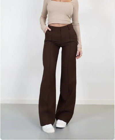 Design Inspired Splicing Women's Straight Leg Pants Slim Fit Pants