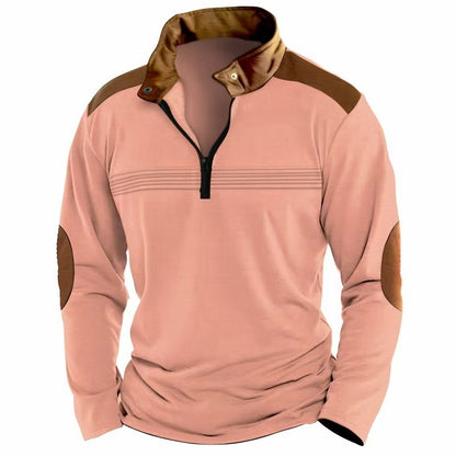 Polo Shirt Solid Color Stitching Long Sleeve