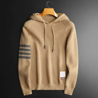 Four Bar Solid Color Hooded Loose Sweater
