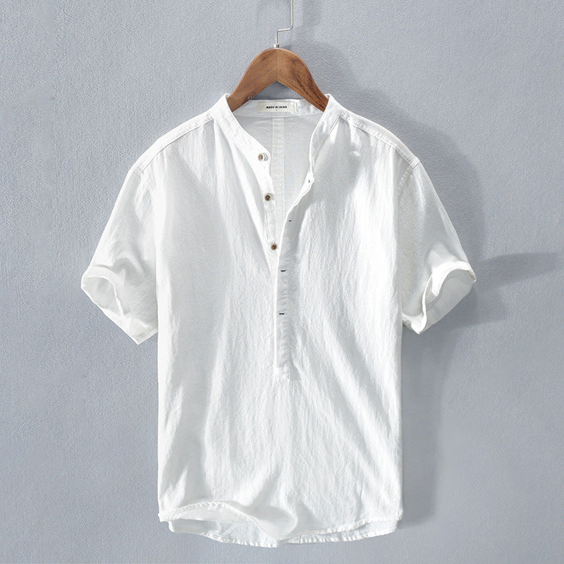 Men's Cotton Linen Short-sleeved Shirt