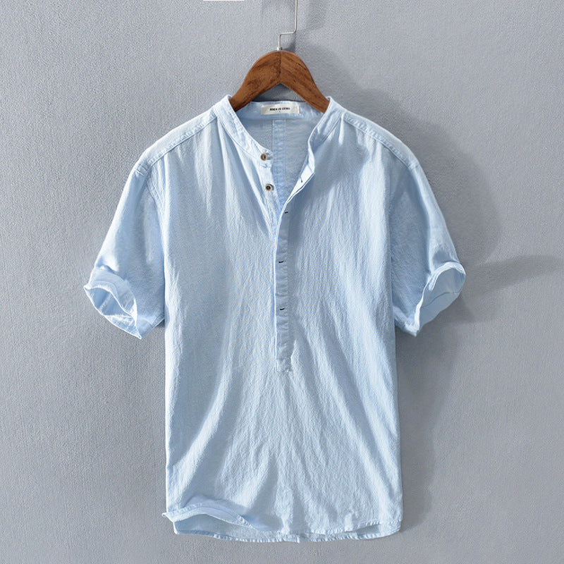Men's Cotton Linen Short-sleeved Shirt