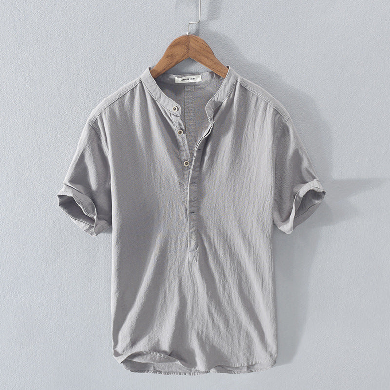 Men's Cotton Linen Short-sleeved Shirt