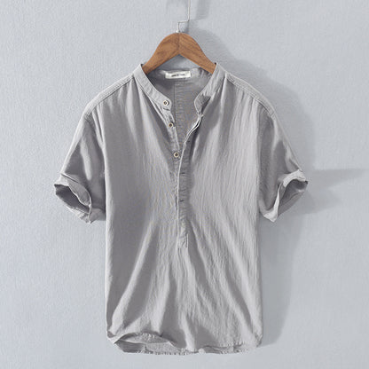 Men's Cotton Linen Short-sleeved Shirt