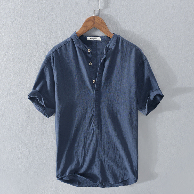 Men's Cotton Linen Short-sleeved Shirt