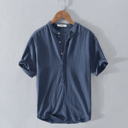 Men's Cotton Linen Short-sleeved Shirt