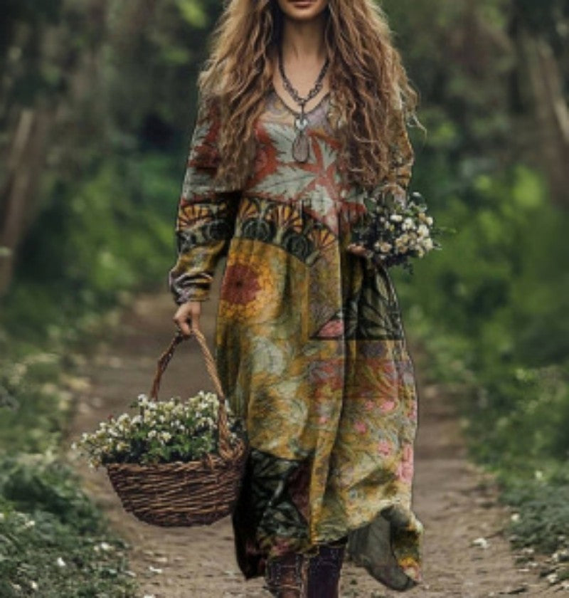 Premium V-Neck Printed Dress