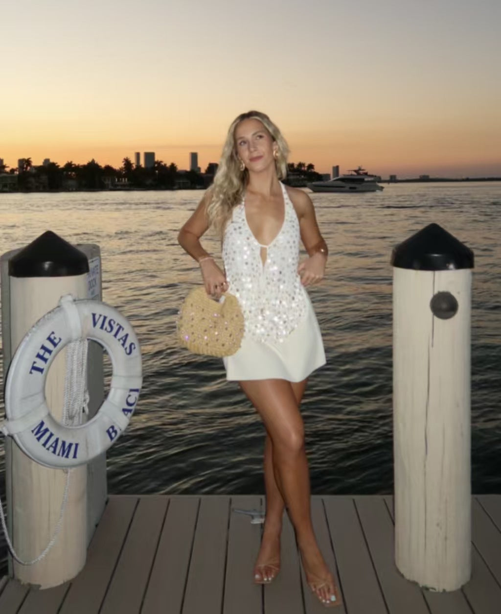 Deep V Sequin Halter