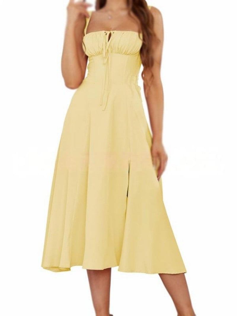 Solid Color Sling Lace-Up Dress