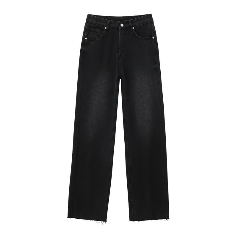 Contrast Denim Straight-Leg Pants