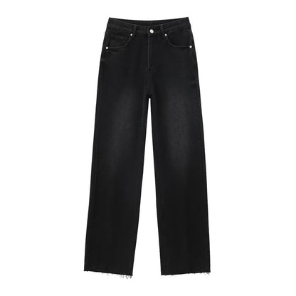 Contrast Denim Straight-Leg Pants
