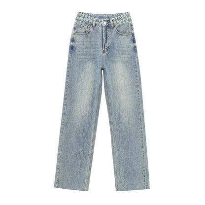 Contrast Denim Straight-Leg Pants