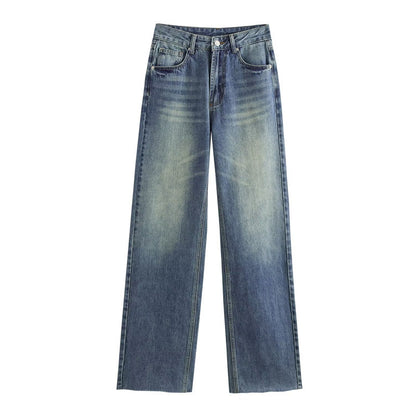 Contrast Denim Straight-Leg Pants